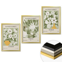 WANDBILDER 3er Set - 40x60 cm Goldrahmen - Blumenmuster London Tokio Dublin - Goldfarben, Kunststoff (40/60cm) - ArtPrintCave