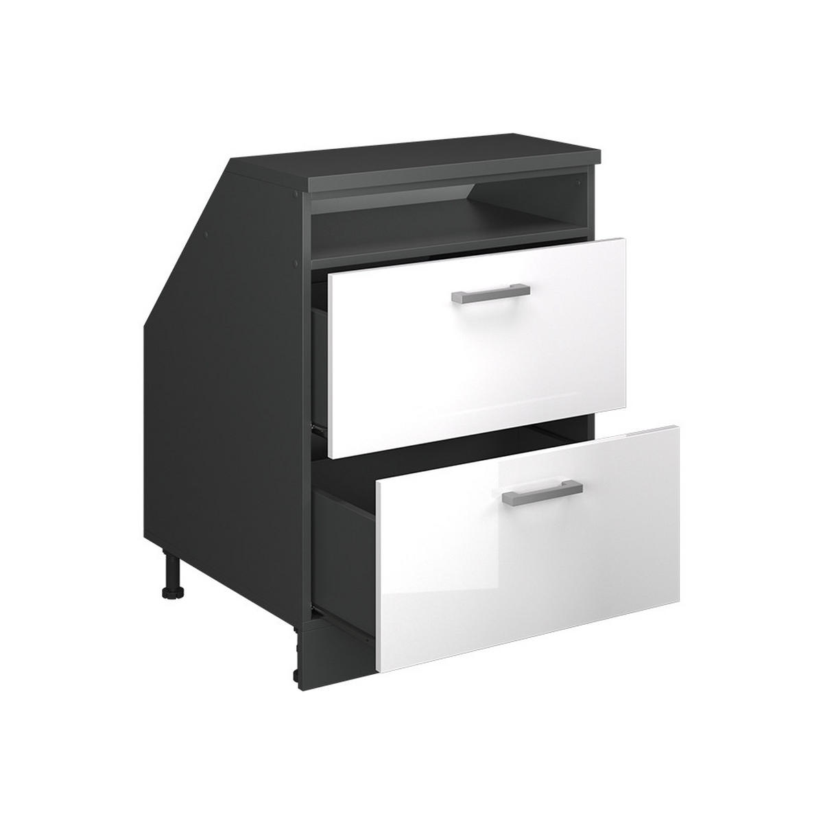 KUHINJSKI ORMAR ZA KOSINE KROVA R-Line Sjajna Bijela 60 cm s 2 ladice, korpus ormara dubine 60 cm - bijela visoki sjaj/antracit, drvni materijal (60/83.8/60cm) - Vicco