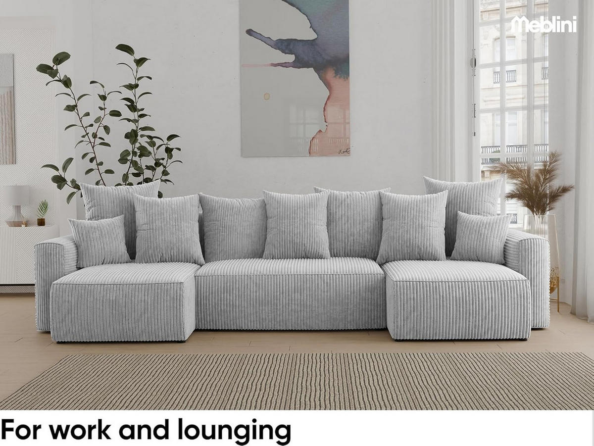 ECKSOFA DAVE U - Hellgrau/Schwarz, Holzwerkstoff (312/142cm) - Meblini