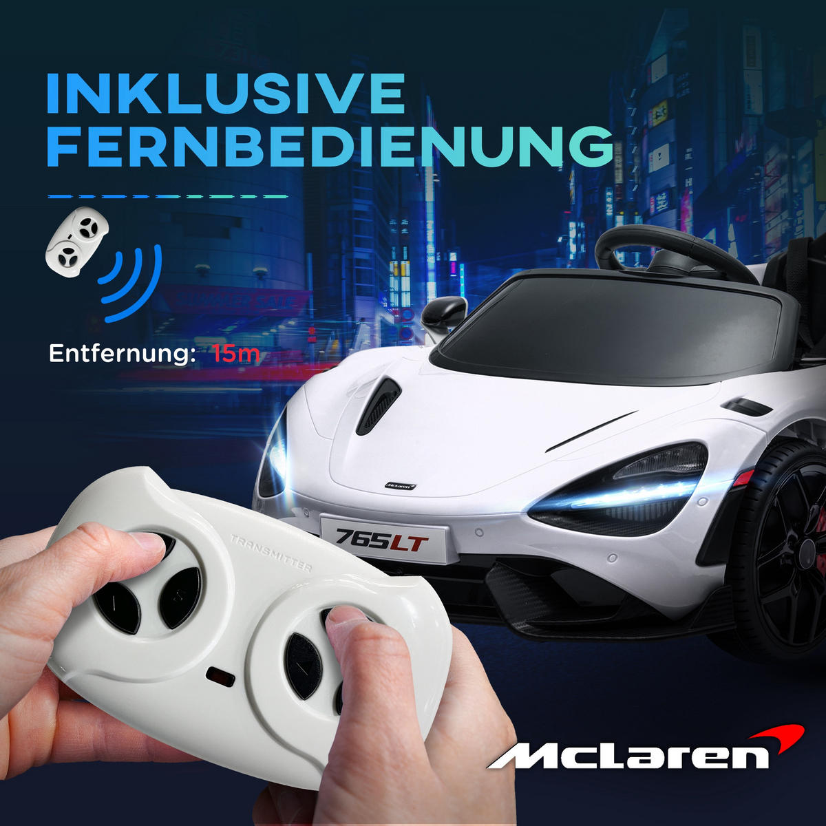 KINDER-Elektroauto mit Flügeltüren, fernsteuerbar, mit sanftem Antrieb und LED-Lichtern, Weiß - Weiß, Metall (113/68/44cm) - AIYAPLAY