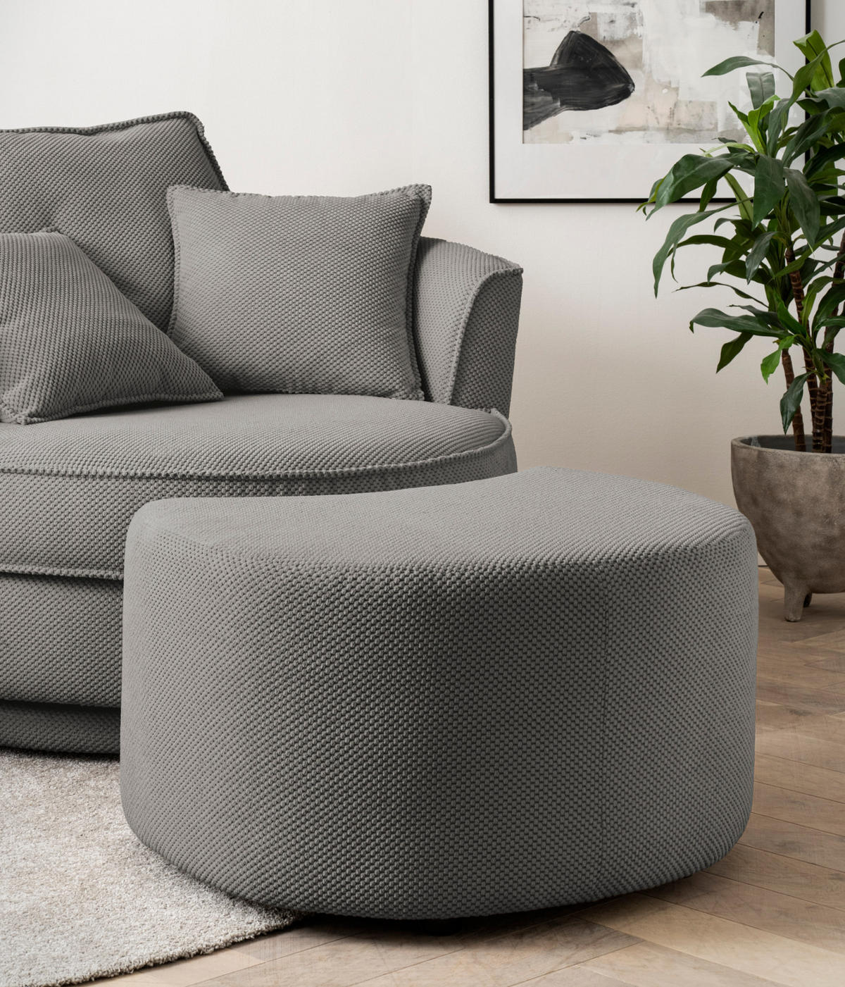 DREHSESSEL grau Web-Velours, XL Sessel 360° drehbar inklusive 3 x Kissen - Grau, Kunststoff/Textil (120/86/120cm)