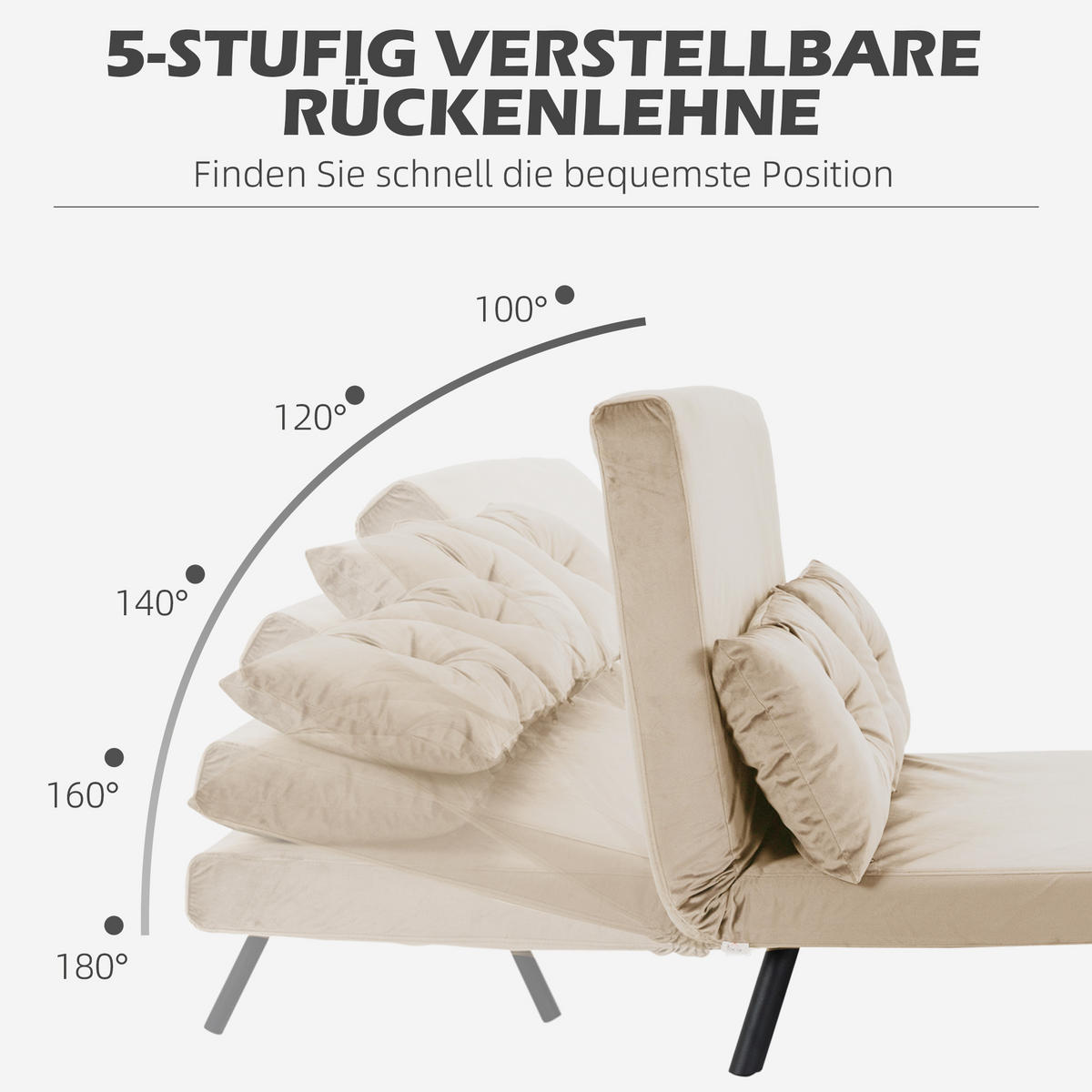 SCHLAFSOFA, Zweisitzer mit Bettfunktion, Schlafcouch mit Samtoptik, Rückenkissen - Beige/Schwarz, Holz/Textil (73/81/102cm) - HOMCOM