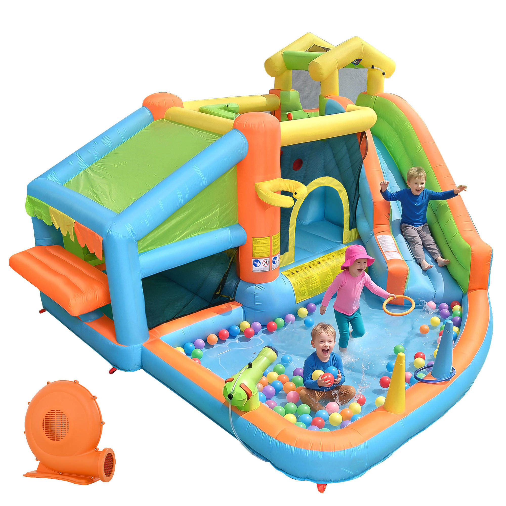 HÜPFBURG Wasserpark 360x350x210 cm Basketball - Multicolor, Textil (350/360/210cm) - LEBENLANG