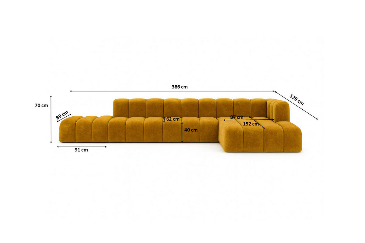 ECKSOFA Mit Hocker GRAND L, Stoff Salvador, Gelb, Rechts - Gelb, Holz (386/179cm) - Kaiser Möbel