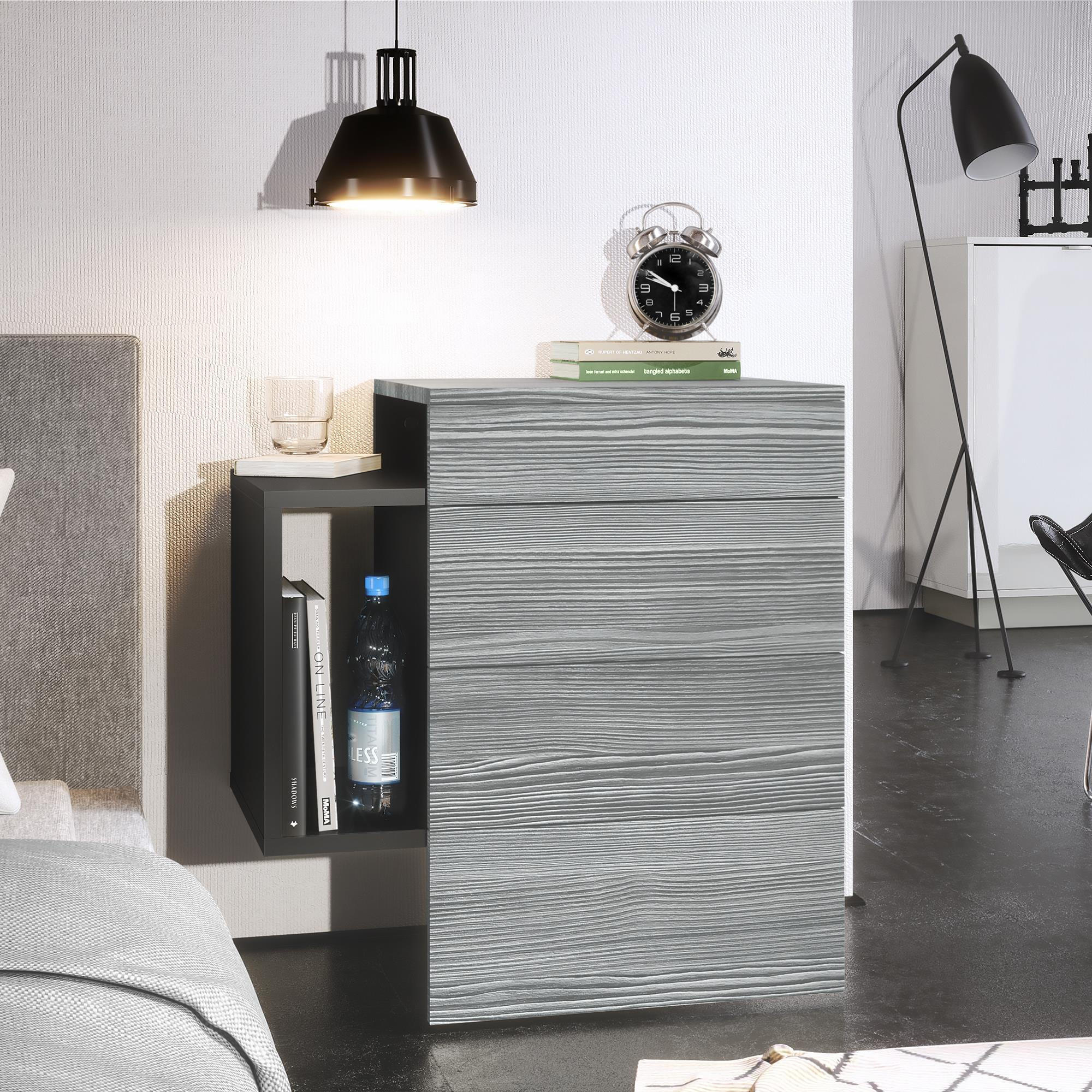 NACHTTISCH Queens Front in Avola-Anthrazit - Anthrazit, Holzwerkstoff (60/63/36cm) - Vladon