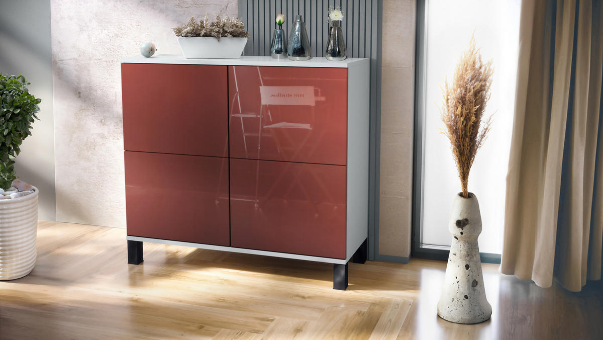 KOMMODE Rova Bordeaux Hochglanz - Bordeaux, Holzwerkstoff (92.5/84.5/35cm) - Vladon