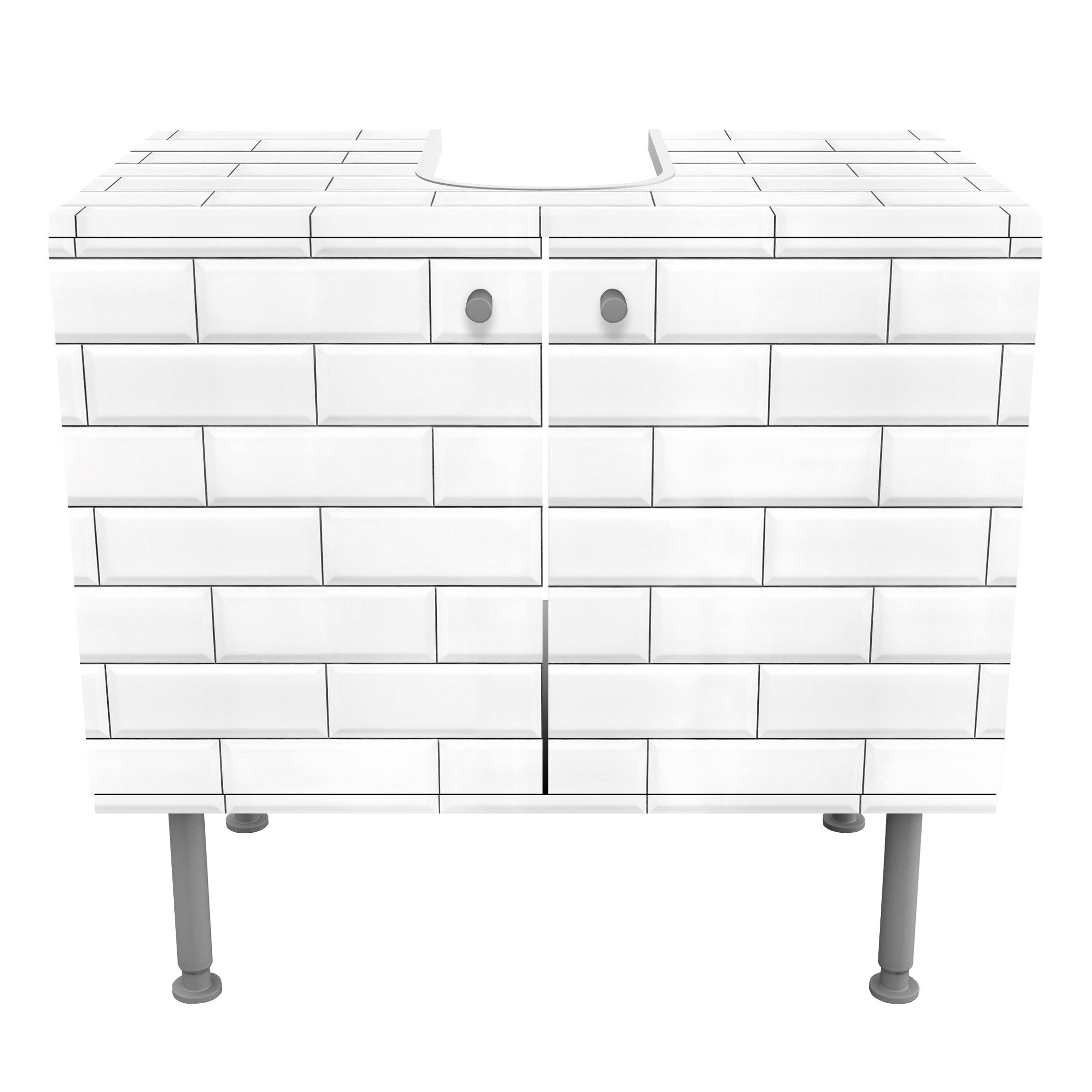WASCHBECKENUNTERSCHRANK Keramikfliesen Weiß 60/55/35 cm - Weiß, Holzwerkstoff (60/55/35cm) - Bilderwelten