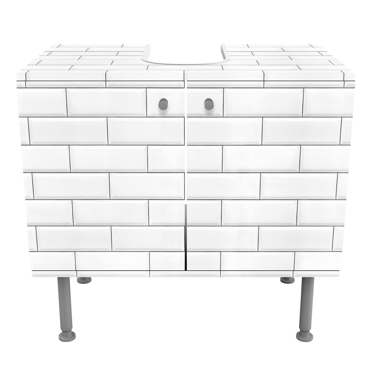 WASCHBECKENUNTERSCHRANK Keramikfliesen Weiß 60/55/35 cm - Weiß, Holzwerkstoff (60/55/35cm) - Bilderwelten