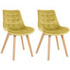 STUHL 2er Set Samt gelb - Eukalyptusholzfarben/Gelb, Holz/Textil (54/84/63cm) - CLP