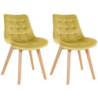STUHL 2er Set Samt gelb - Eukalyptusholzfarben/Gelb, Holz/Textil (54/84/63cm) - CLP