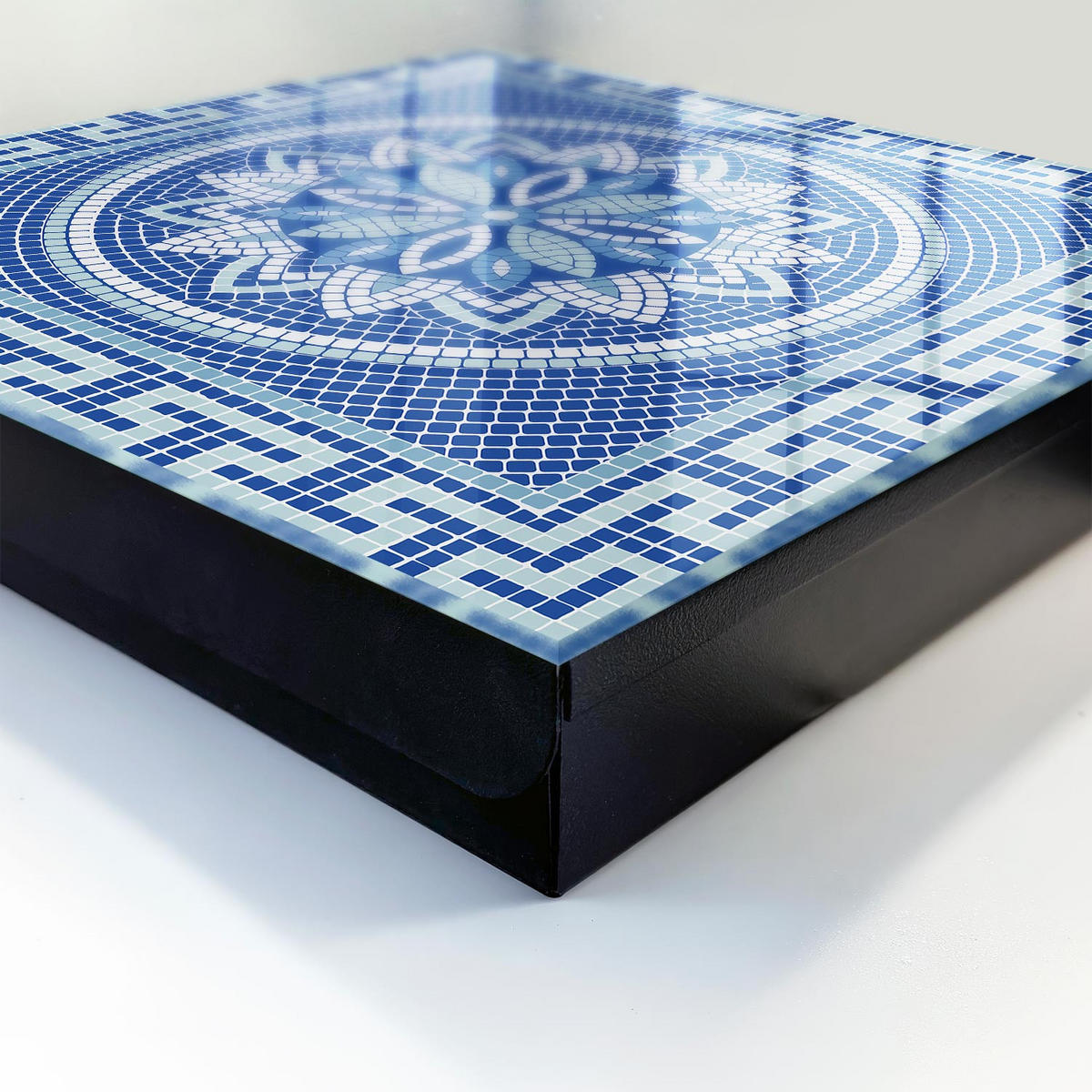 SCHLÜSSELBOX Schwarz 30x30 cm- Türöffnung nach rechts - Blaues Mosaik - Blau, Metall (30/30/5cm) - TULUP