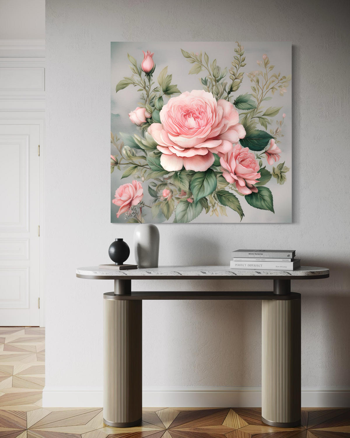 WANDBILD rose shabby chic blumen - Pink, Textil (50/50cm) - Feeby