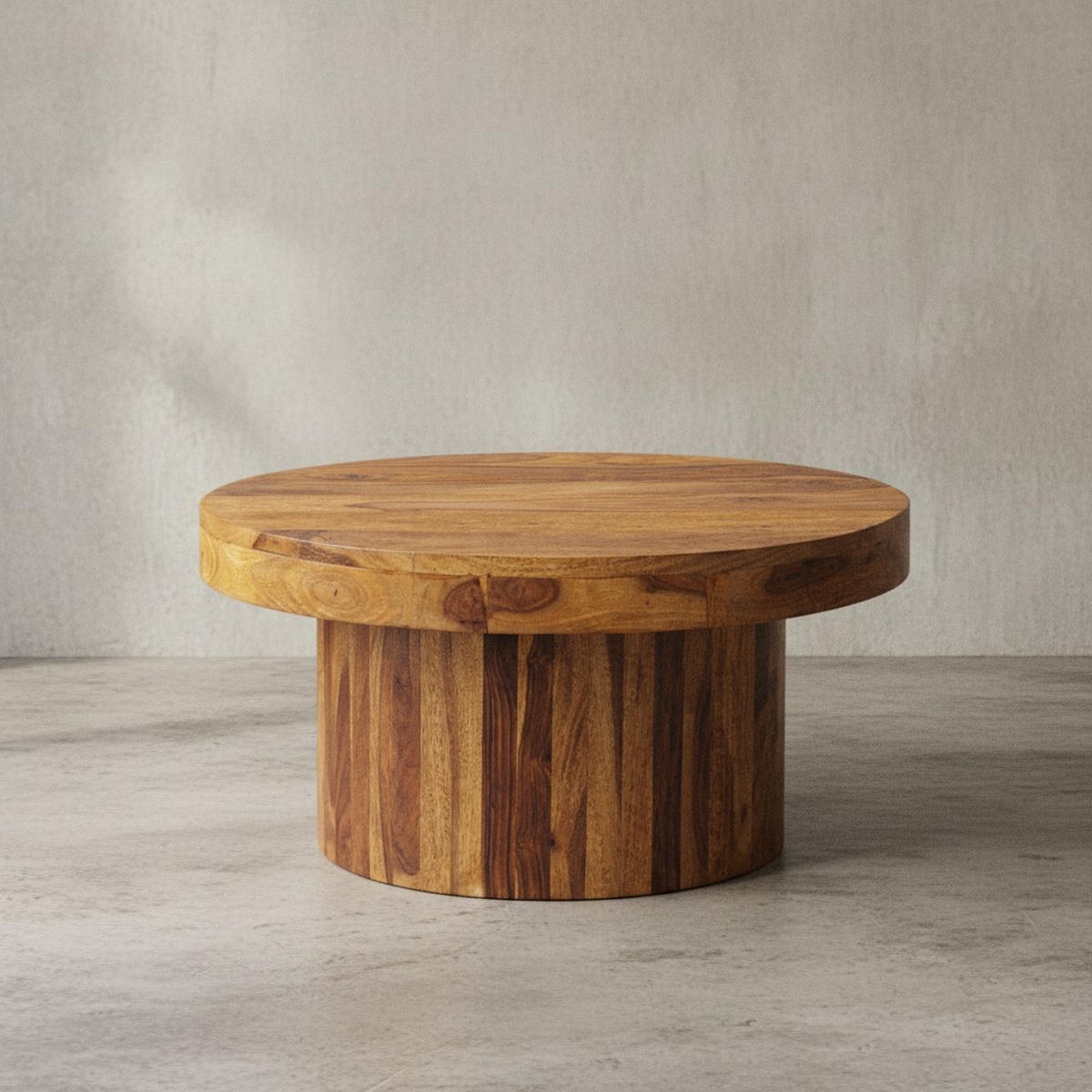 COUCHTISCH aus Massivholz Sheesham in Braun, Lackiert, mit robustem Sockelfuß, Maße 60x60x30 cm - Braun, Holz (60/60/30cm) - KADIMA DESIGN