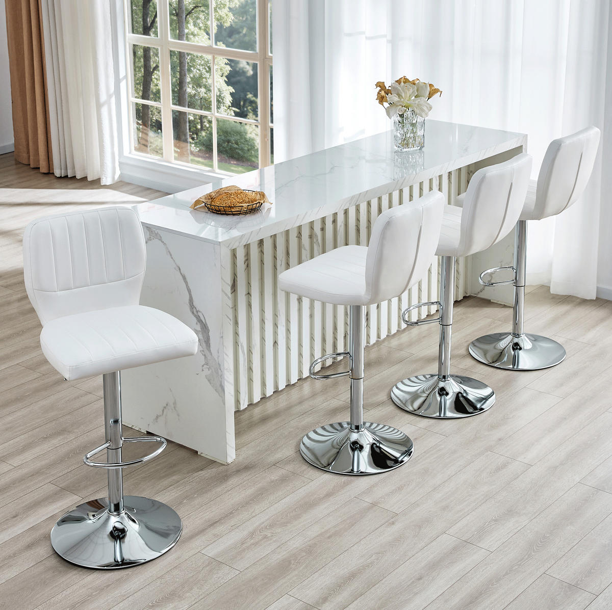 BARHOCKER höhenverstellbar mit Rückenlehne 62-83 cm Silver+White - Silberfarben, Metall (45/114/52cm) - Meubliv