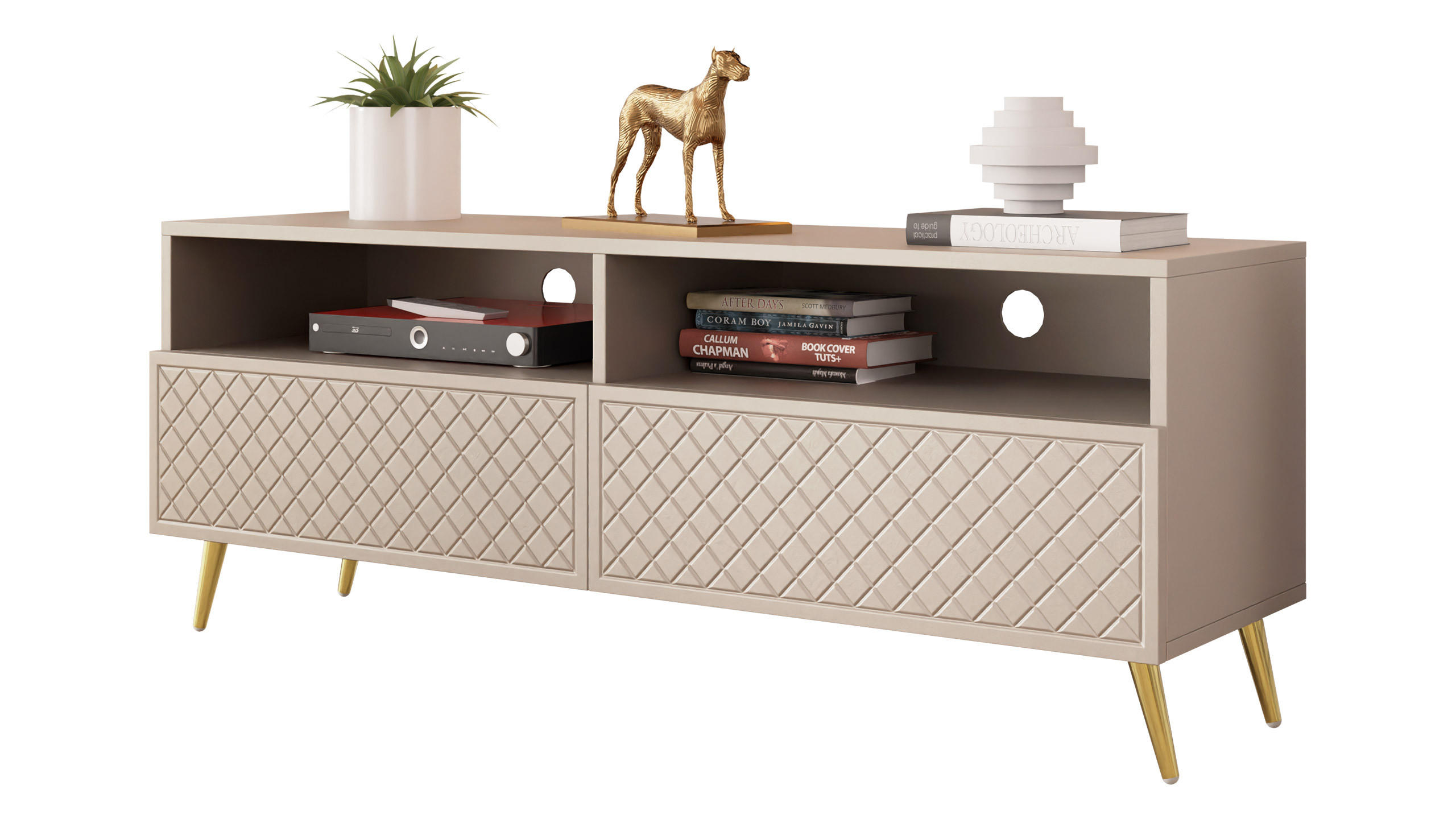 TV-ELEMENT Temerra 2K - Beige/Goldfarben, Holzwerkstoff/Metall (150/57/42cm) - MIRJAN24