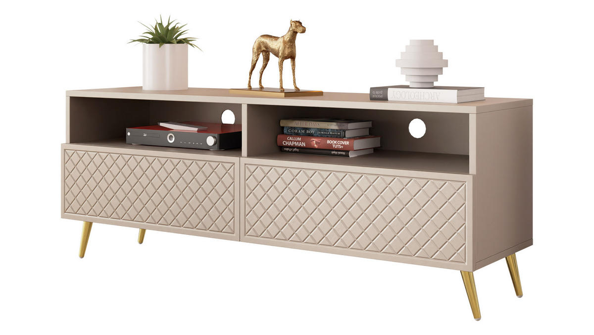 TV-ELEMENT Temerra 2K - Beige/Goldfarben, Holzwerkstoff/Metall (150/57/42cm) - MIRJAN24