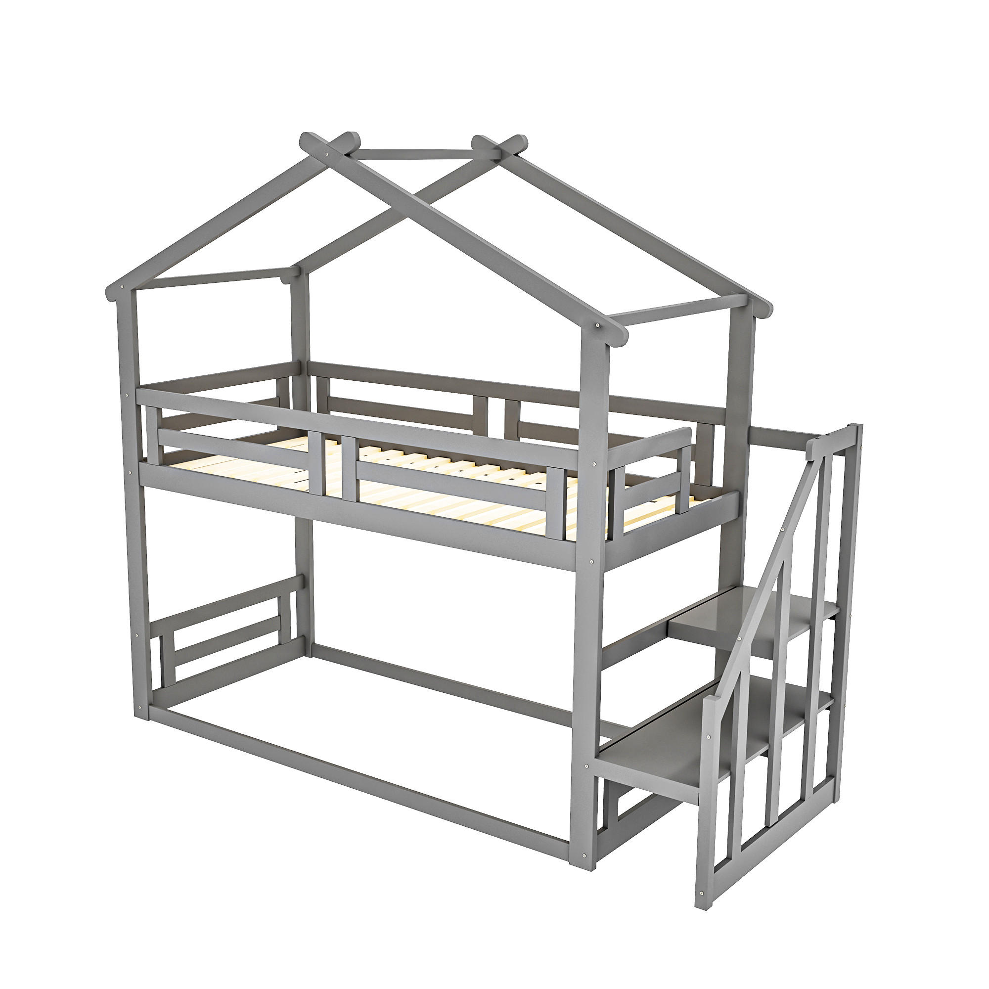 ETAGENBETT 90x200 cm Treppe grau - Grau, Holz (90/200cm) - LEBENLANG