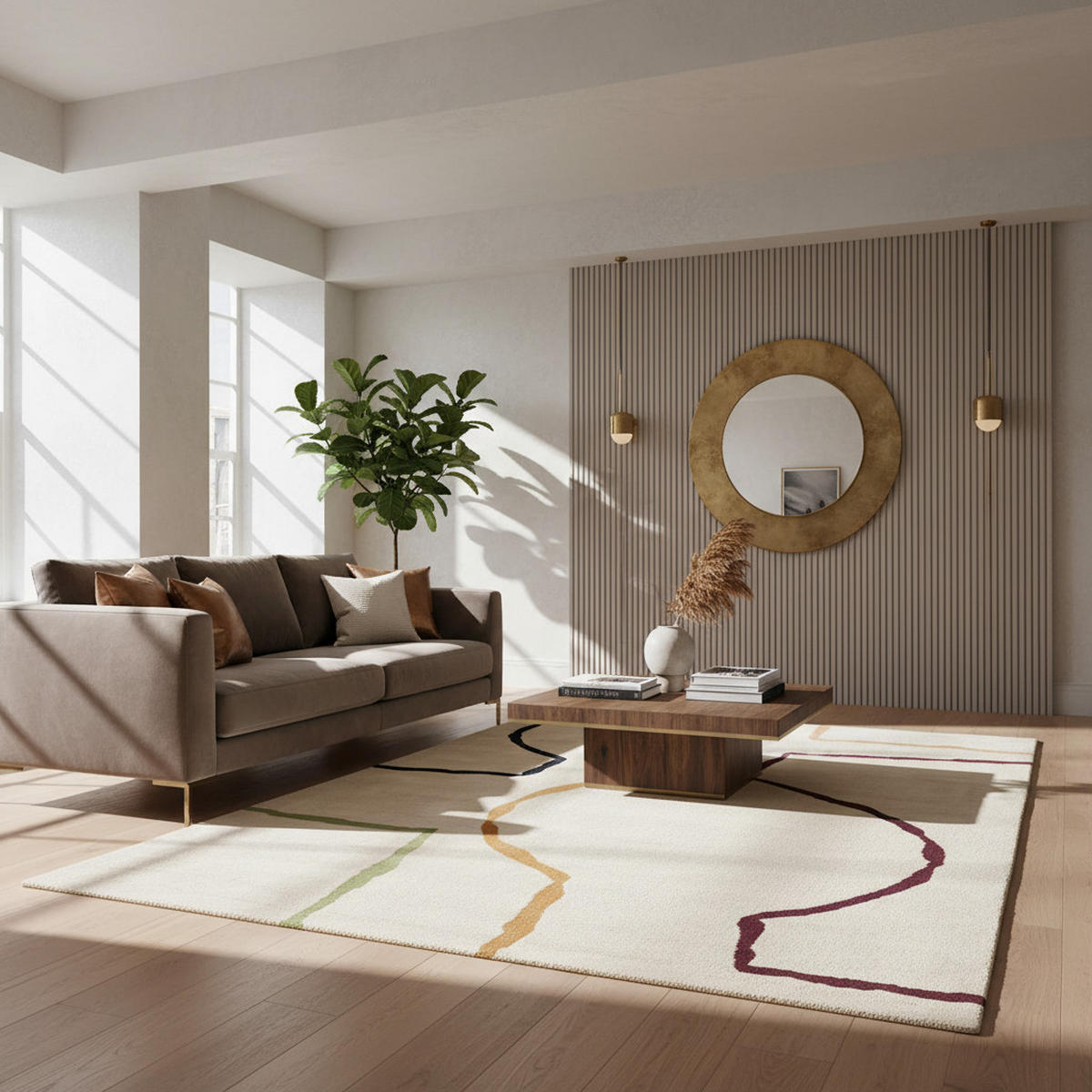 TEPPICH Schurwolle handgetuftet mit Linienmuster ELAN-Omont, Multi 200x290 cm - Beige, Textil (200/290cm) - KADIMA DESIGN