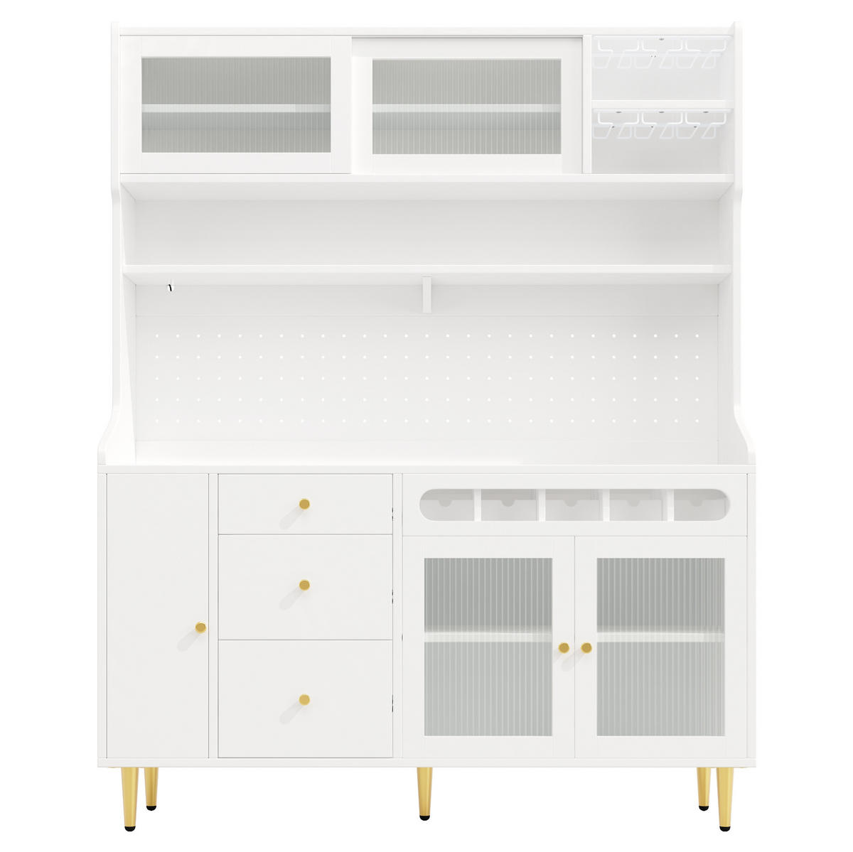 BUFFET 145/39/171 cm aus MDF und Glas mit LED-Beleuchtung und verstellbaren Einlegeböden Weiß - Weiß, Holzwerkstoff (145/171/39cm) - Modenvie
