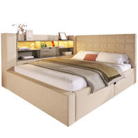 POLSTERBETT 140x200 cm in Beige mit LED-Beleuchtung, Stauraum und Matratze - Beige, Textil (140/200cm) - IVMEU