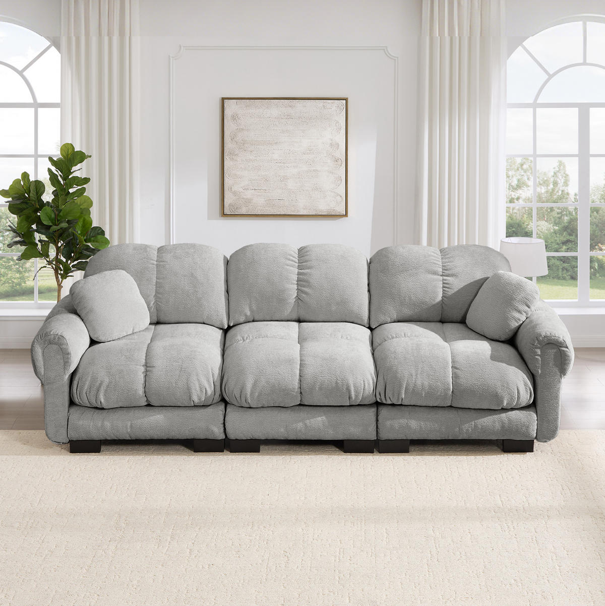 SOFA 3-Sitzer modular Chenille Light Grey mit Dekokissen - Hellgrau, Textil (260/90/86cm) - IVMEU