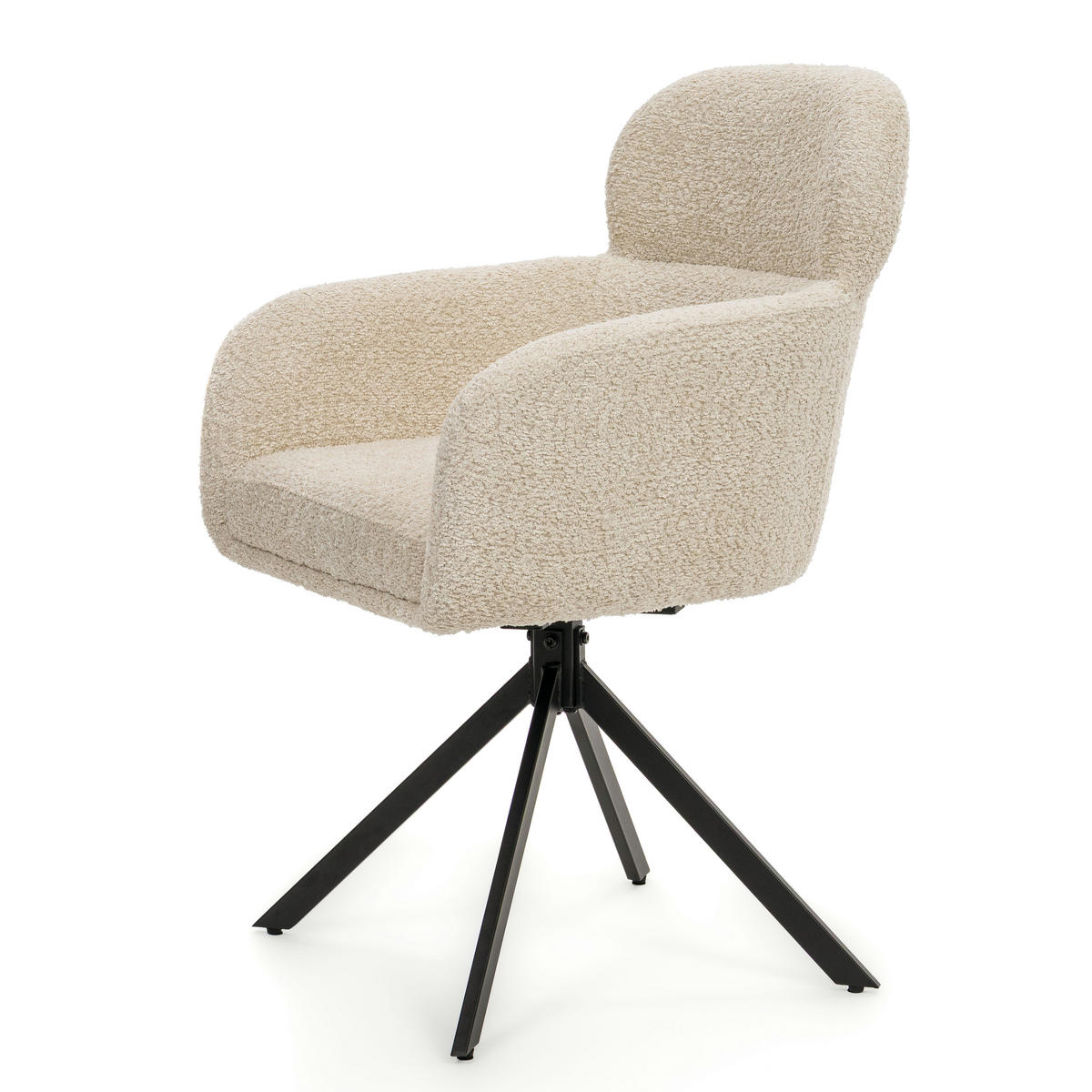 STUHL BIONE drehbar gepolsterter mit Steppung - creme - Boucle - Creme/Schwarz, Textil/Metall (58/88/59cm) - NEW HOME