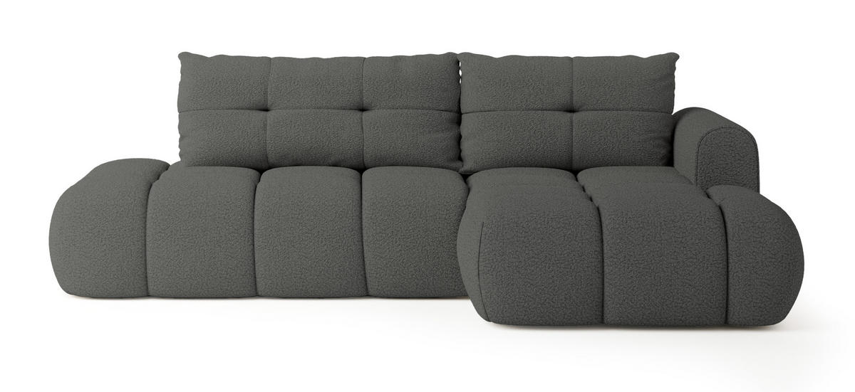 ECKSOFA FLUMA R-S Grau Boucle-Stoff mit Schlaffunktion - Grau, Holz (274/165cm) - MASSENO