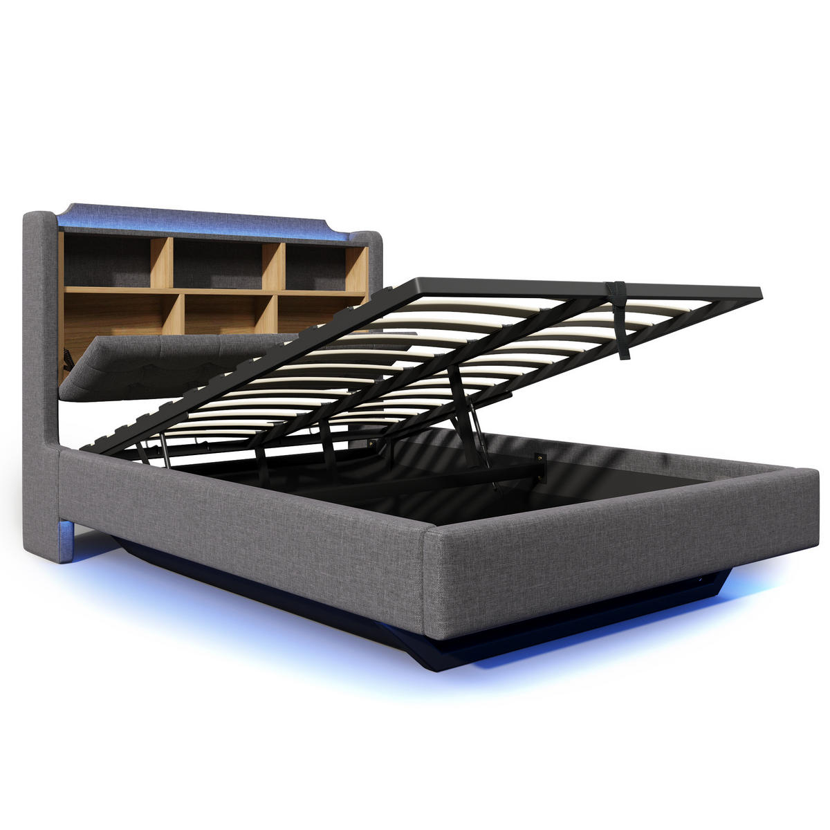 POLSTERBETT mit Stauraum und LED 140x200 cm Leinen Grau - Grau, Metall (140/200cm) - Meubliv