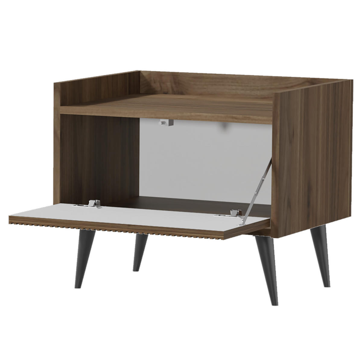 NACHTTISCH Amfali mit 1 Tür, geriffelte Fronten, Push-to-open, Metallbeine, 52 cm, Frühlings-Eiche - Eichefarben/Schwarz, Holzwerkstoff/Metall (52/45/41cm) - Beautysofa