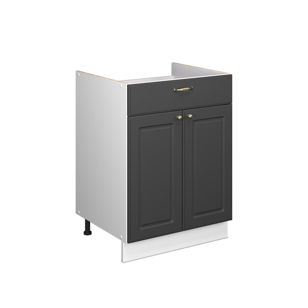 UNTERSCHRANK FÜR SPÜLE/KOCHFELD Fame-Line, Anthrazit-Gold Landhaus/Weiß, 60 cm mit Schublade, ohne Arbeitsplatte - Anthrazit/Weiß, Holzwerkstoff (60/82/51.6cm) - Vicco