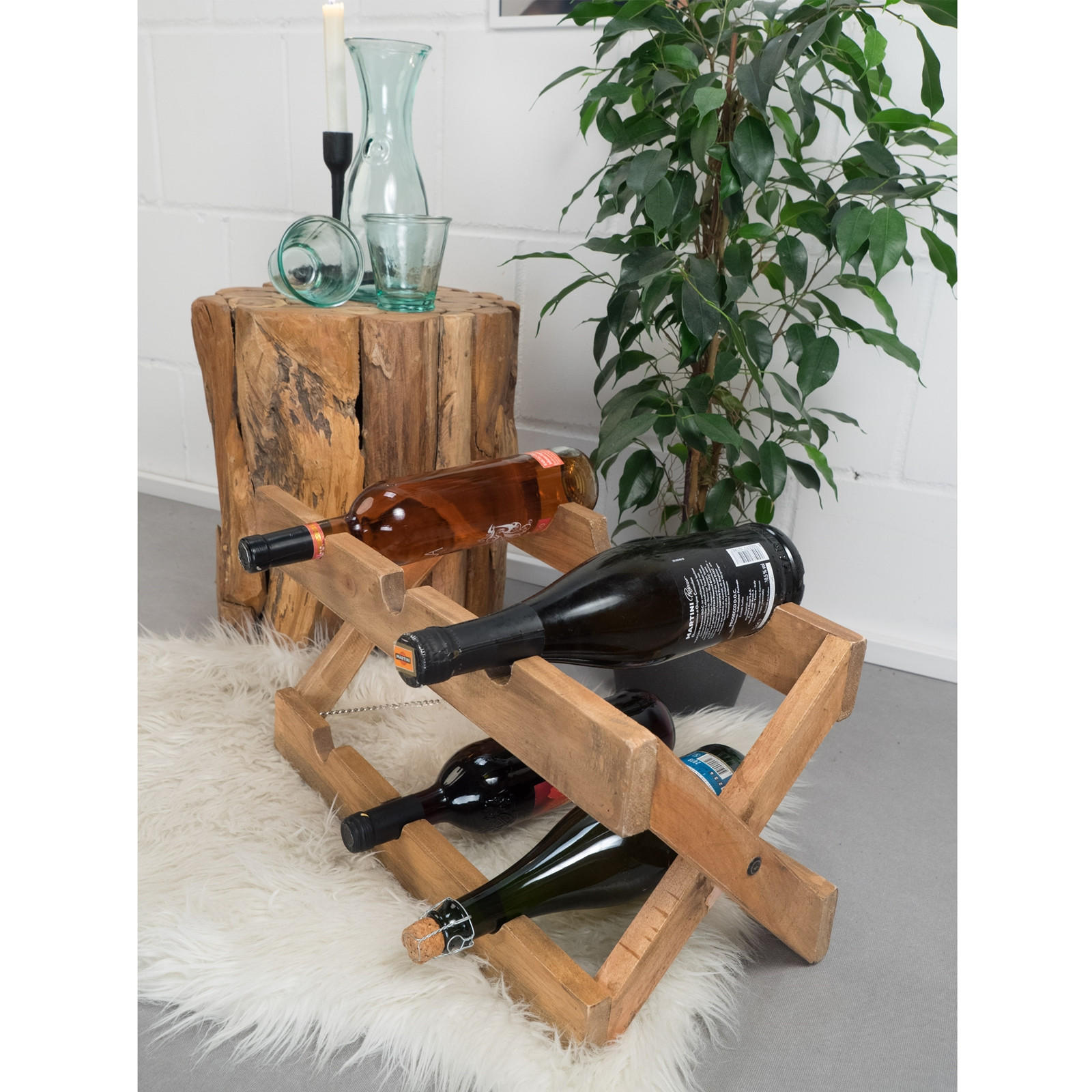 FLASCHENREGAL Nino Mahagoni Massivholz, für 6 Flaschen, klappbar naturfarben - Naturfarben, Holz (23/25/23cm) - DESIGN DELIGHTS