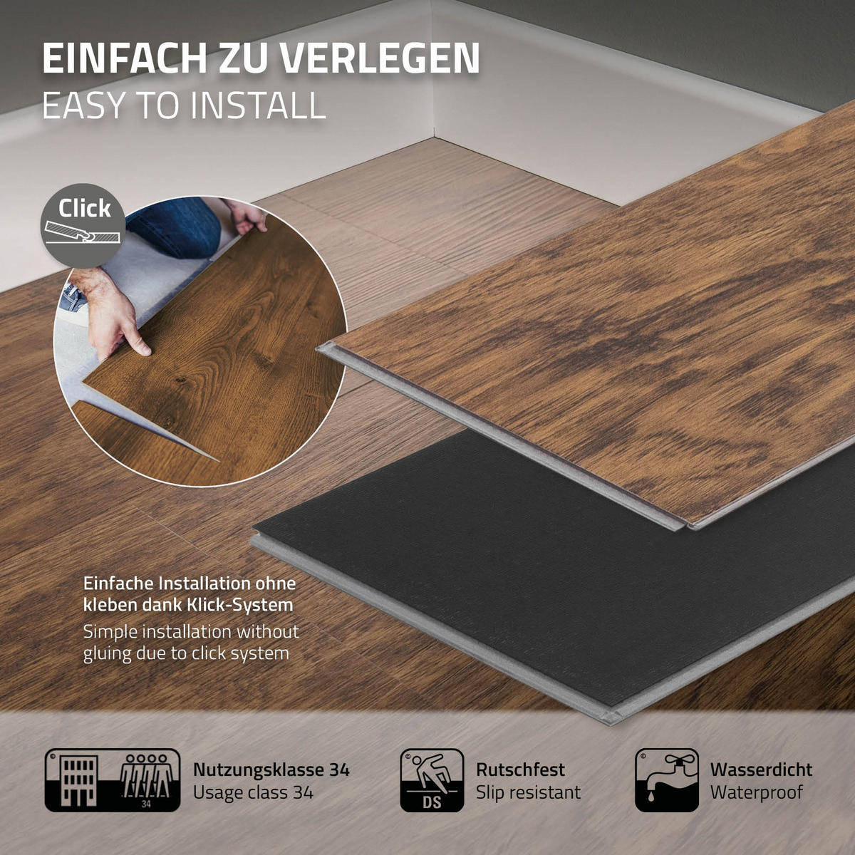 VINYLBODEN 3,08 m² - Graubraun, Kunststoff (122/18/0.42cm) - ML-DESIGN