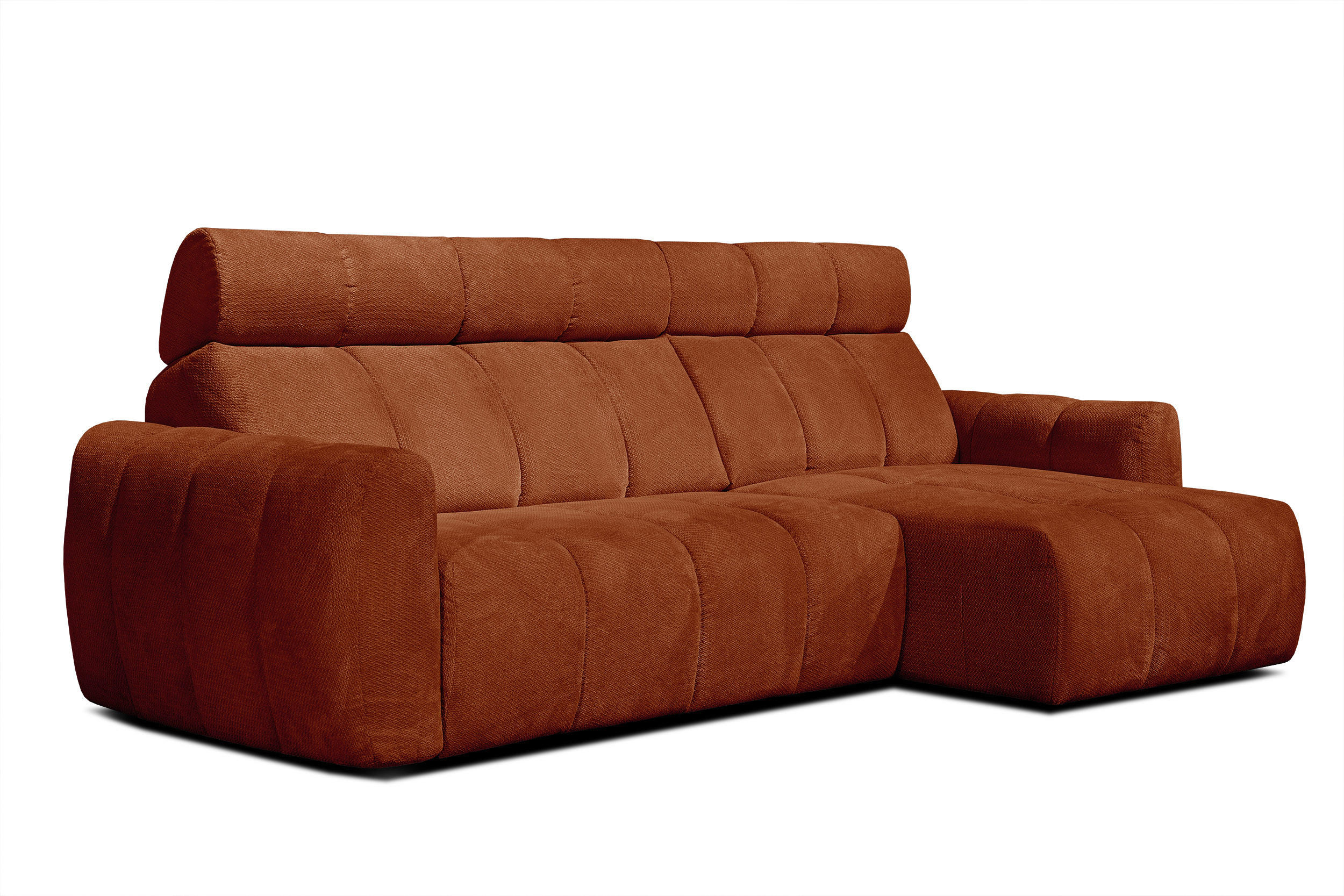 ECKSOFA KIMI 3-Sitzer, ausziehbarer Sitz, verstellbare Kopfstützen, rot - Rot/Schwarz, Holzwerkstoff/Textil (270/160cm) - Courtois Laville