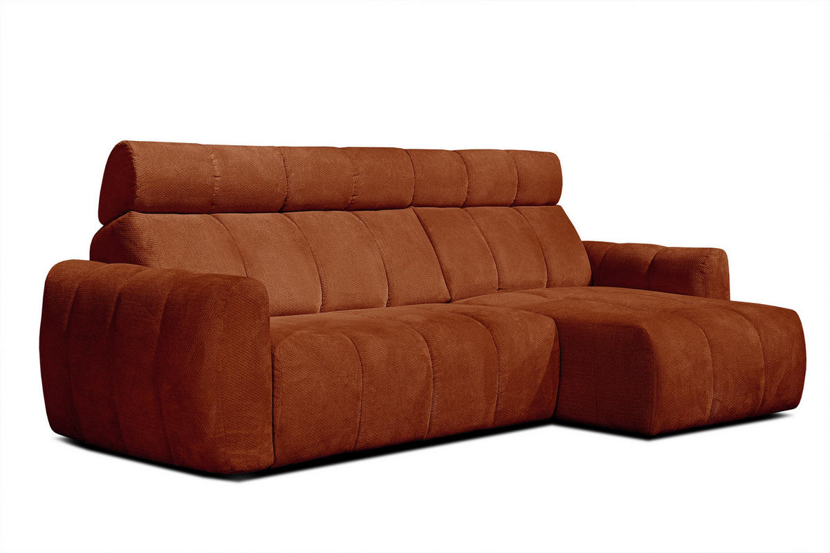 ECKSOFA KIMI 3-Sitzer, ausziehbarer Sitz, verstellbare Kopfstützen, rot - Rot/Schwarz, Holzwerkstoff/Textil (270/160cm) - Courtois Laville