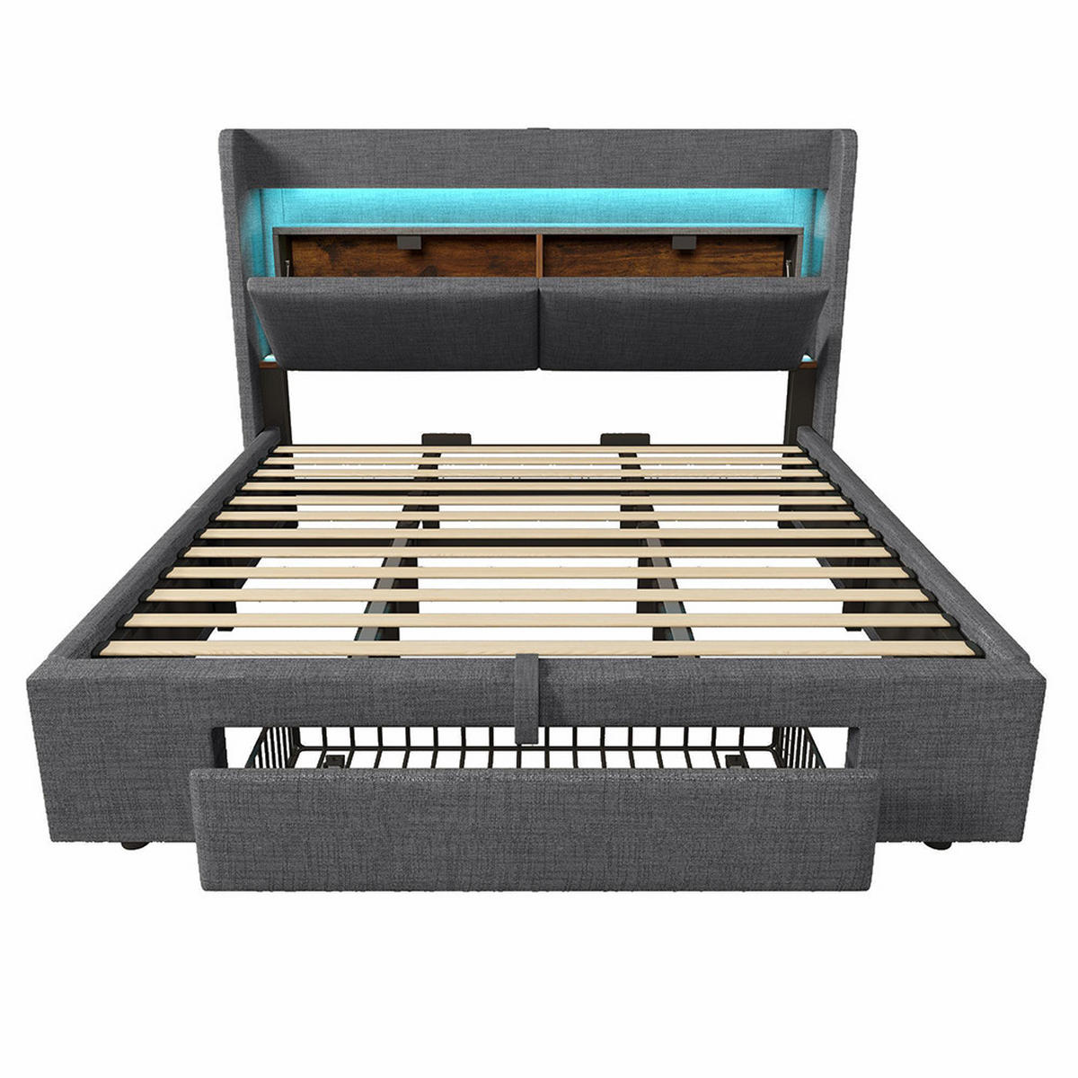 POLSTERBETT 180x200 cm ohne Matratze,Leinen in Grau - Grau, Textil (180/200cm)