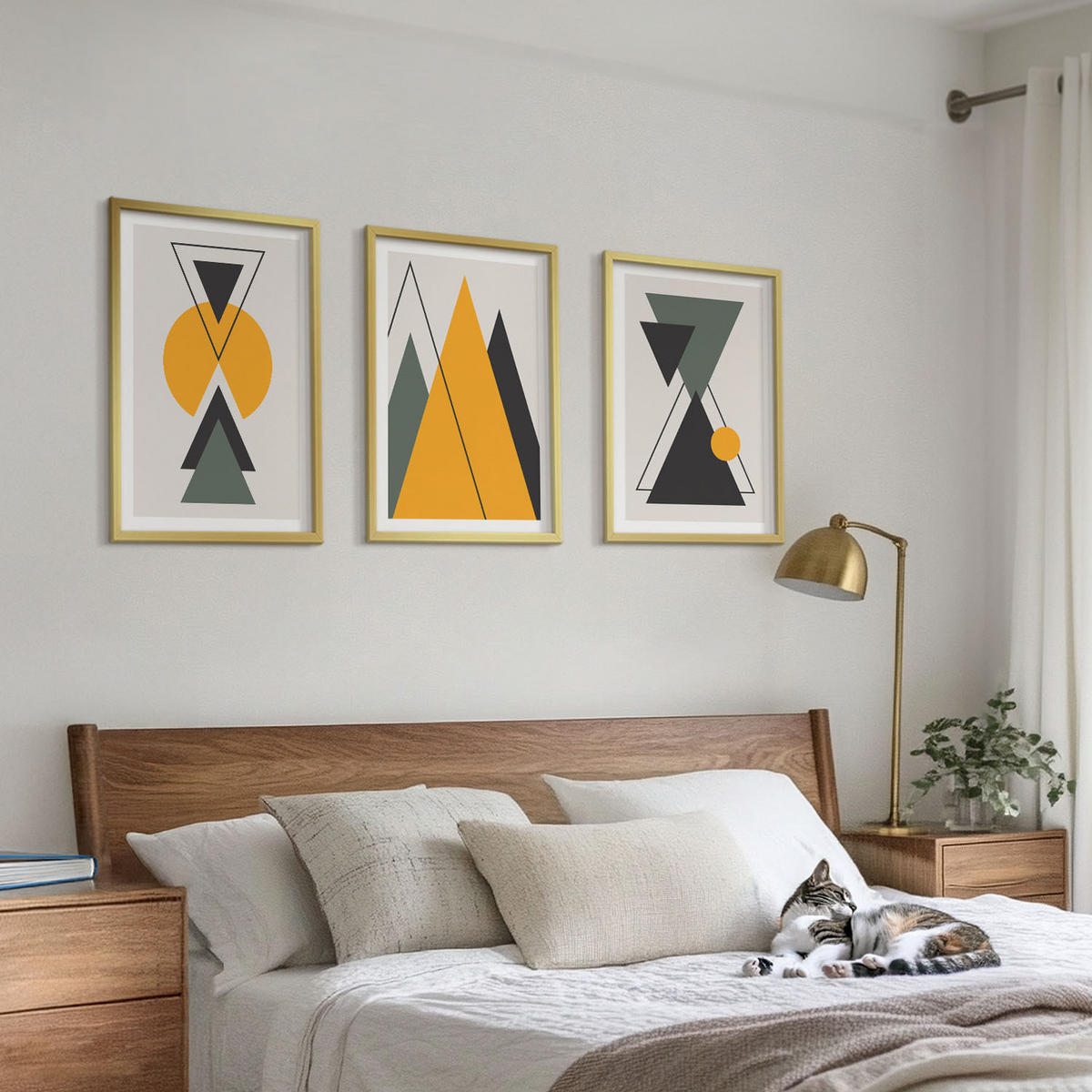 WANDBILDER 3er Set - 40x60 cm Goldrahmen - Abstrakte geometrische Formen - Goldfarben, Kunststoff (40/60cm) - ArtPrintCave