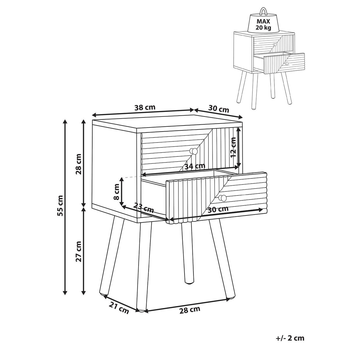 NACHTTISCH mit 2 Schubladen Hellbraun Ronge - Hellbraun, Holzwerkstoff (30/38/55cm) - Beliani