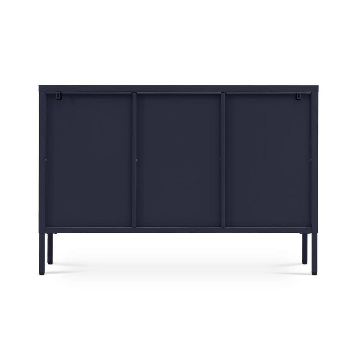 TV-LOWBOARD Industrielles aus nachtblauem Metall, 105 cm, 3 Türen aus gehärtetem Glas - CALEB - Blau, Metall (105/70/35cm) - Sicaan