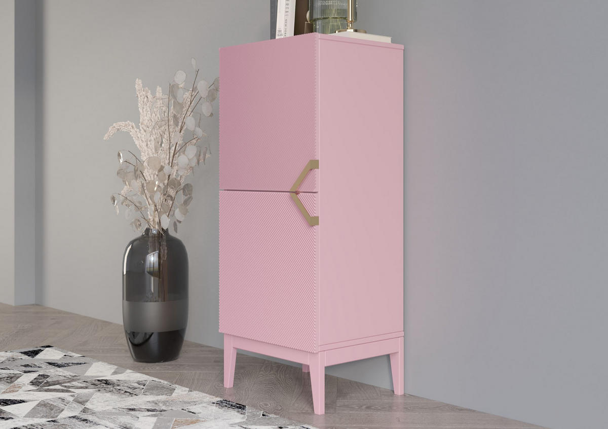 HIGHBOARD Demi 2D High, Pink-Gold, Mit Gefrästen Fronten, Massive Buche - Rosa, Holz/Holzwerkstoff (50.5/120.5/42cm) - Visby