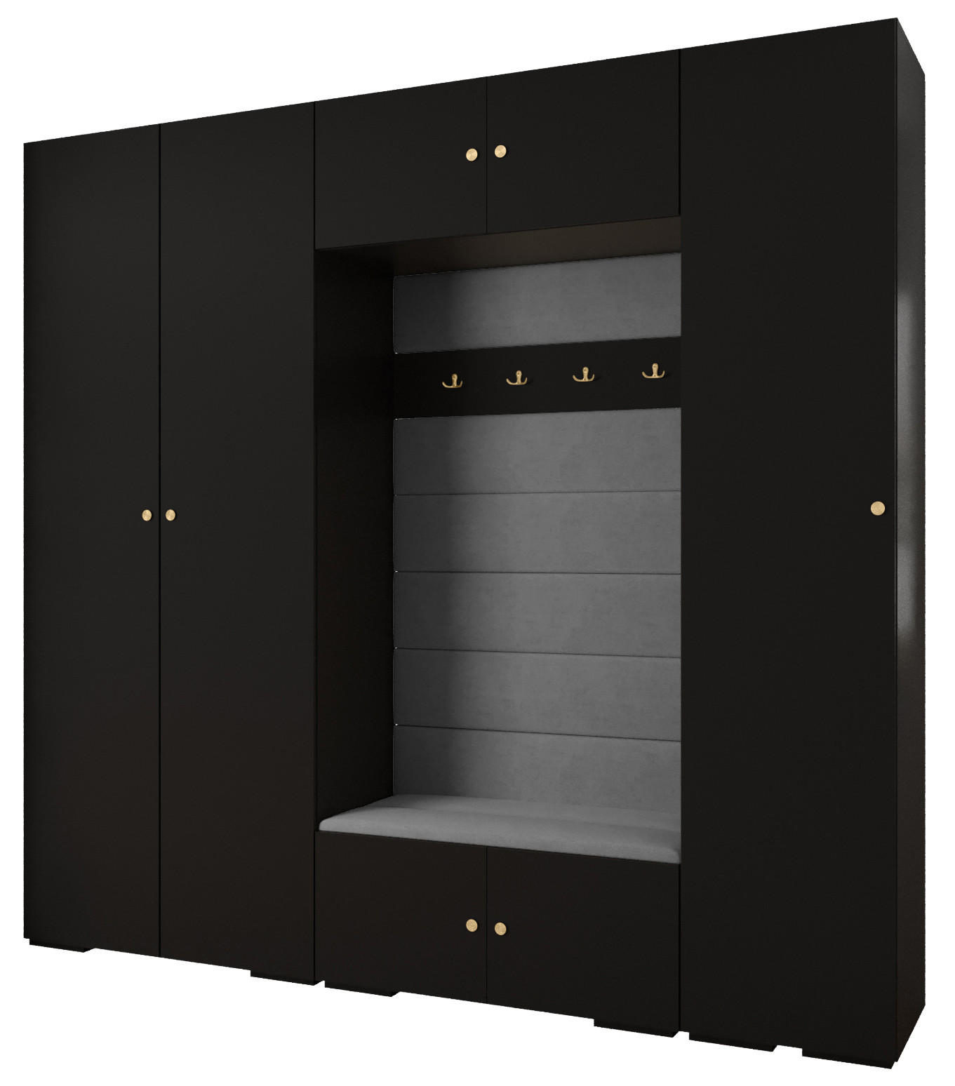 Abiks Möbel Garderoben-Set Schwarz, Grau, Gold 250x236.7x47 cm