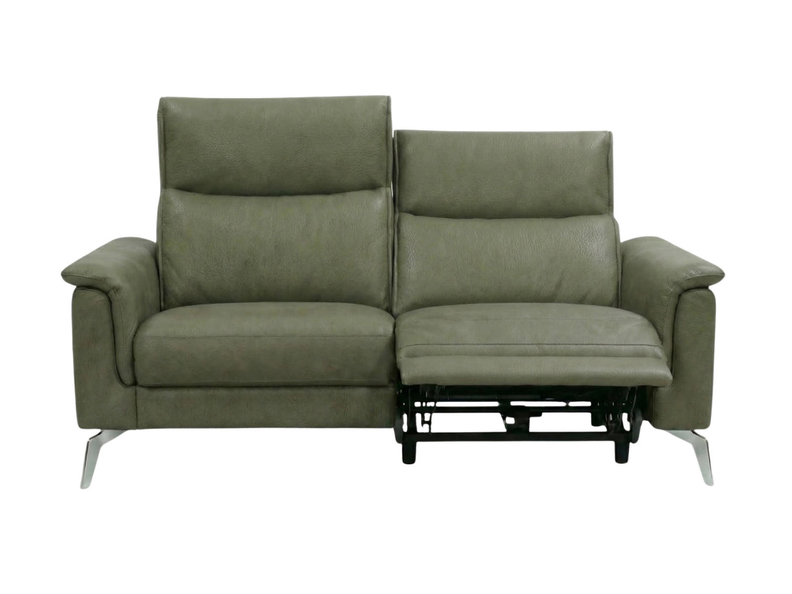 2-SITZER Sofa Borea Echtleder mit 1 x Relaxfunktion Olivgrün - Olivgrün, Leder/Metall (176/102/98cm)