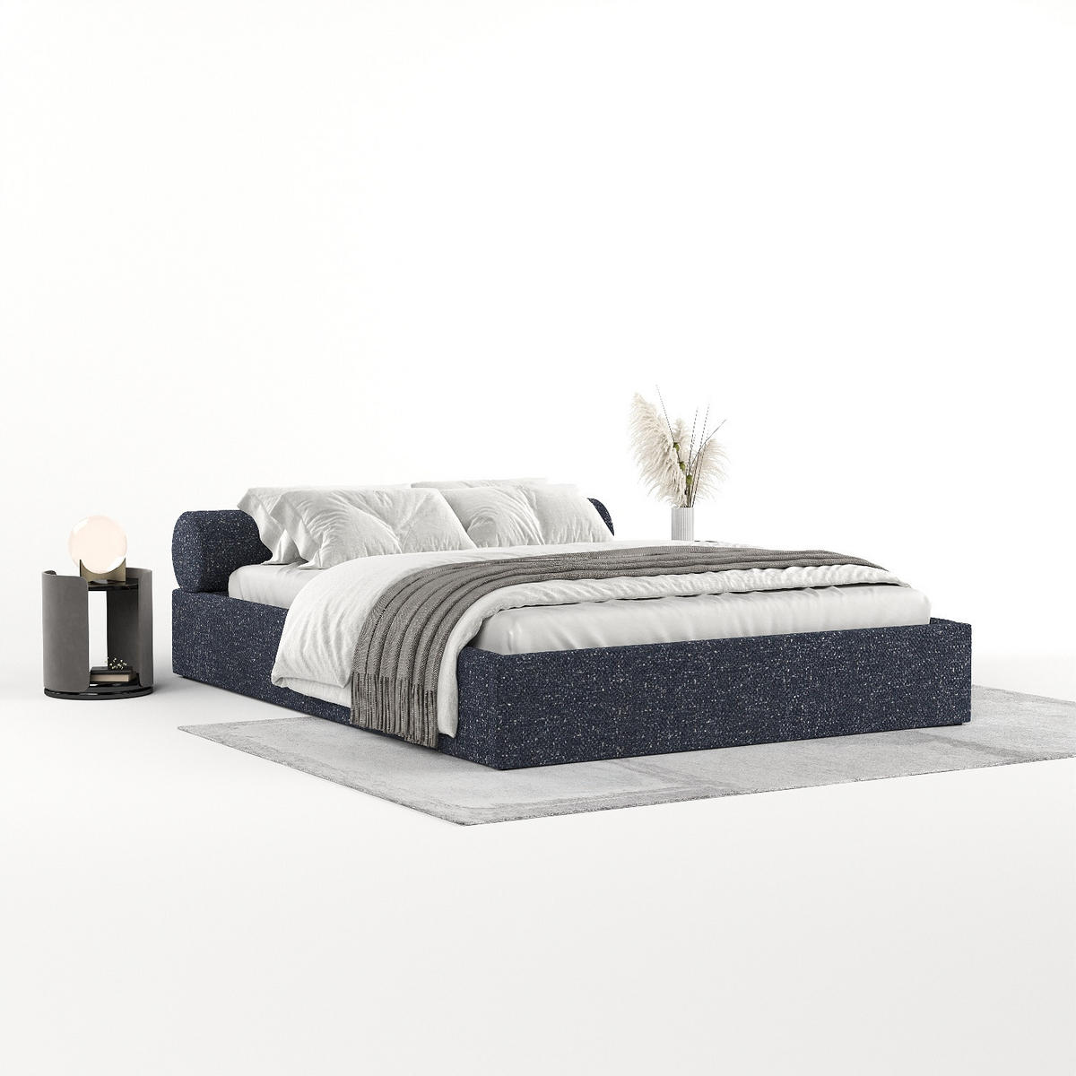 POLSTERBETT Solvo mit Stauraum 160/200 cm Dunkelblau im Blur Stoff - Schwarz/Naturfarben, Holz/Holzwerkstoff (160/200cm) - AltaBeds