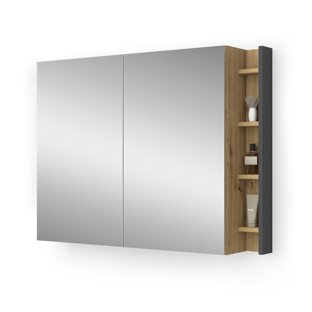 BADSPIEGELSCHRANK Edelin Anthrazit/Artisan 100 x 75 cm mit Regalen - Anthrazit/Eiche Artisan, Holzwerkstoff (100/75/18cm) - Vicco