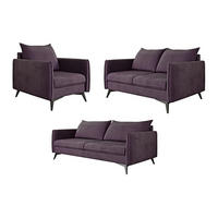 SITZGARNITUR 3+2+1 Pulse Lila Luxusmikrofaser - Lila/Schwarz, Holz/Textil (199/86/91cm) - S-Style Möbel