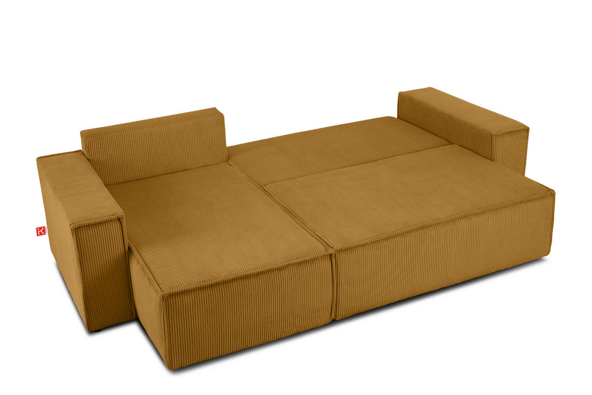 ECKSOFA-LINKS/RECHTS NAPI Schlaffunktion mit Cordbezug, Gelb - Gelb/Schwarz, Textil (262/148cm) - KONSIMO®