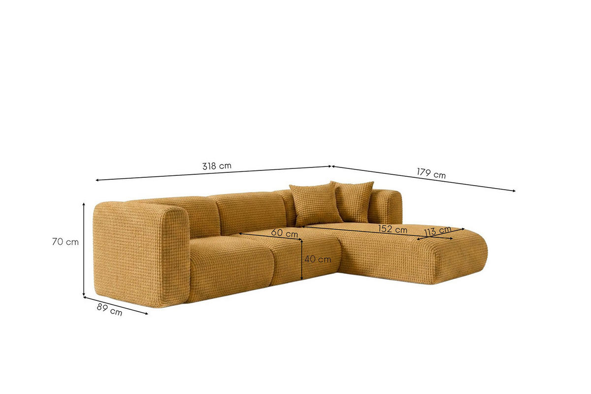 ECKSOFA L-Form, Chenille-Stoff Cremona, Golden, Rechts, GRETA - Goldfarben, Holz (318/179cm) - Kaiser Möbel