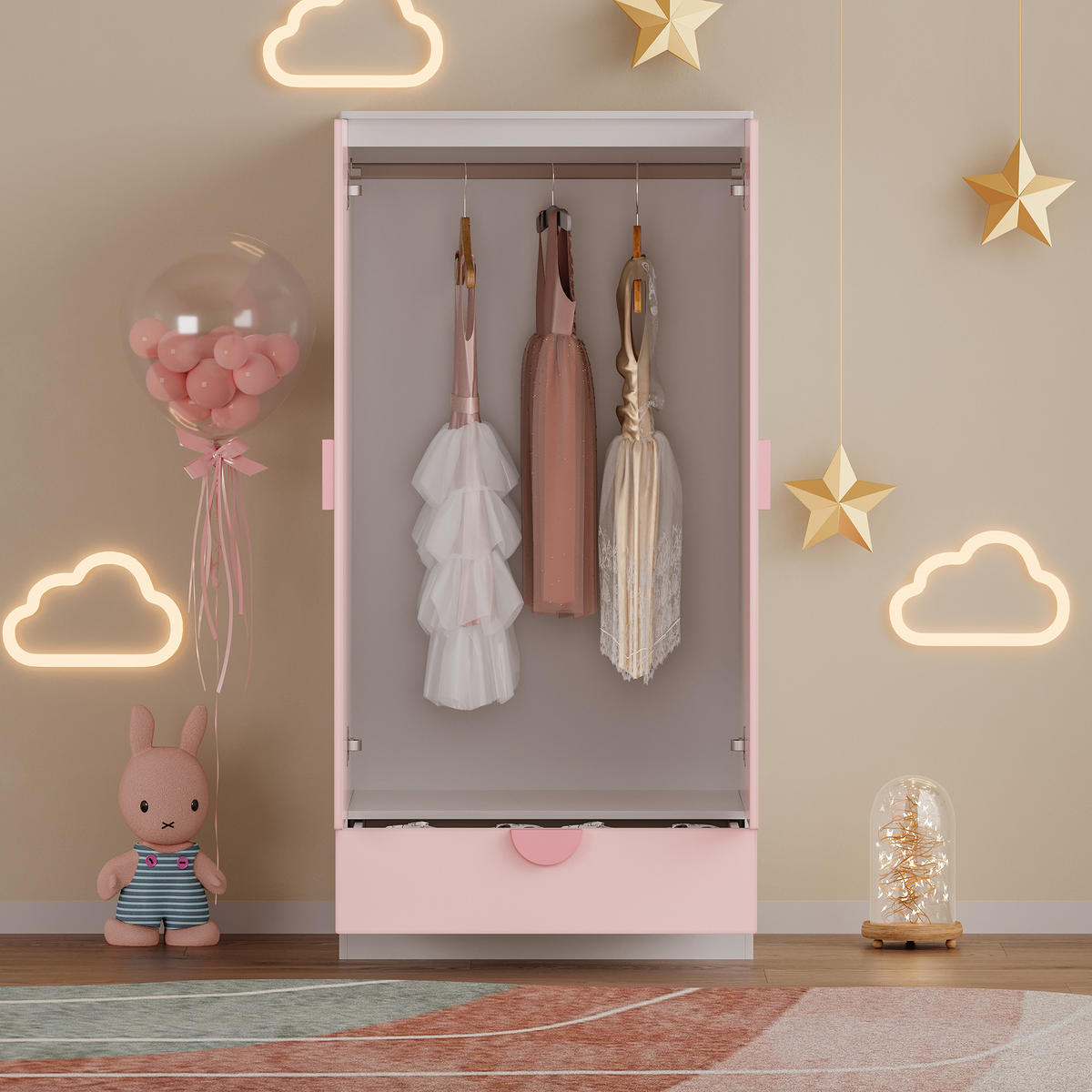 KINDERKLEIDERSCHRANK Sandnes - Rosa, Holzwerkstoff (40/123/60cm) - [en.casa]