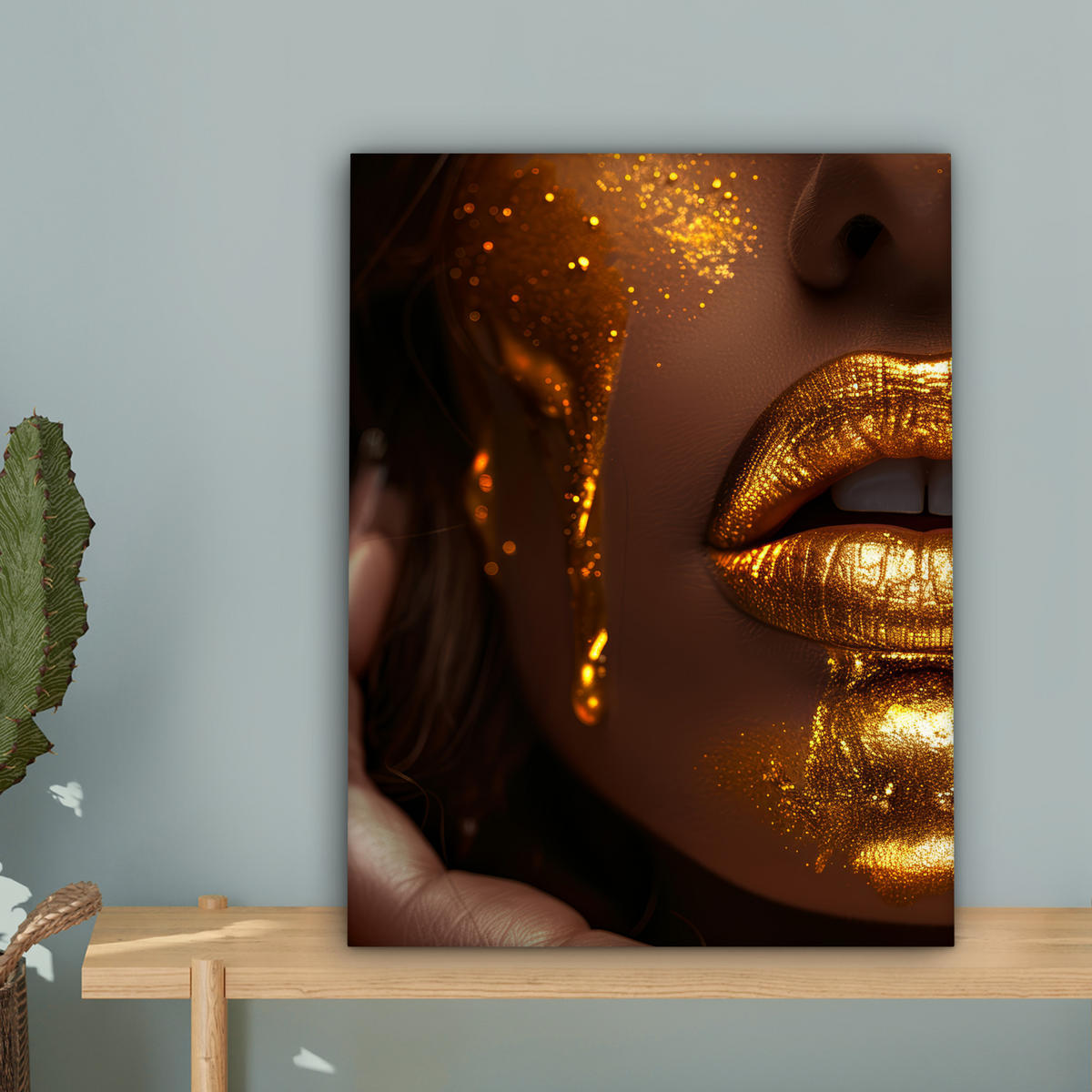 LEINWANDBILD Frau - Gold - Luxus - Porträt 30x40 cm - Goldfarben, Textil (30/40cm) - MuchoWow
