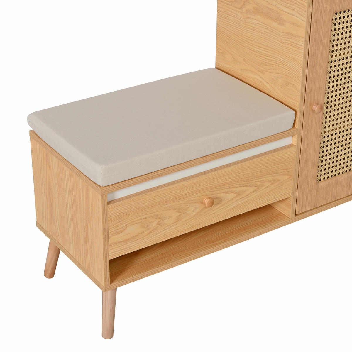 SCHUHSCHRANK aus MDF & Spanplatte 95,5x35x80,5cm in Natur mit Sitzkissen - Naturfarben, Holzwerkstoff (95.5/80.5/35cm) - Modfu