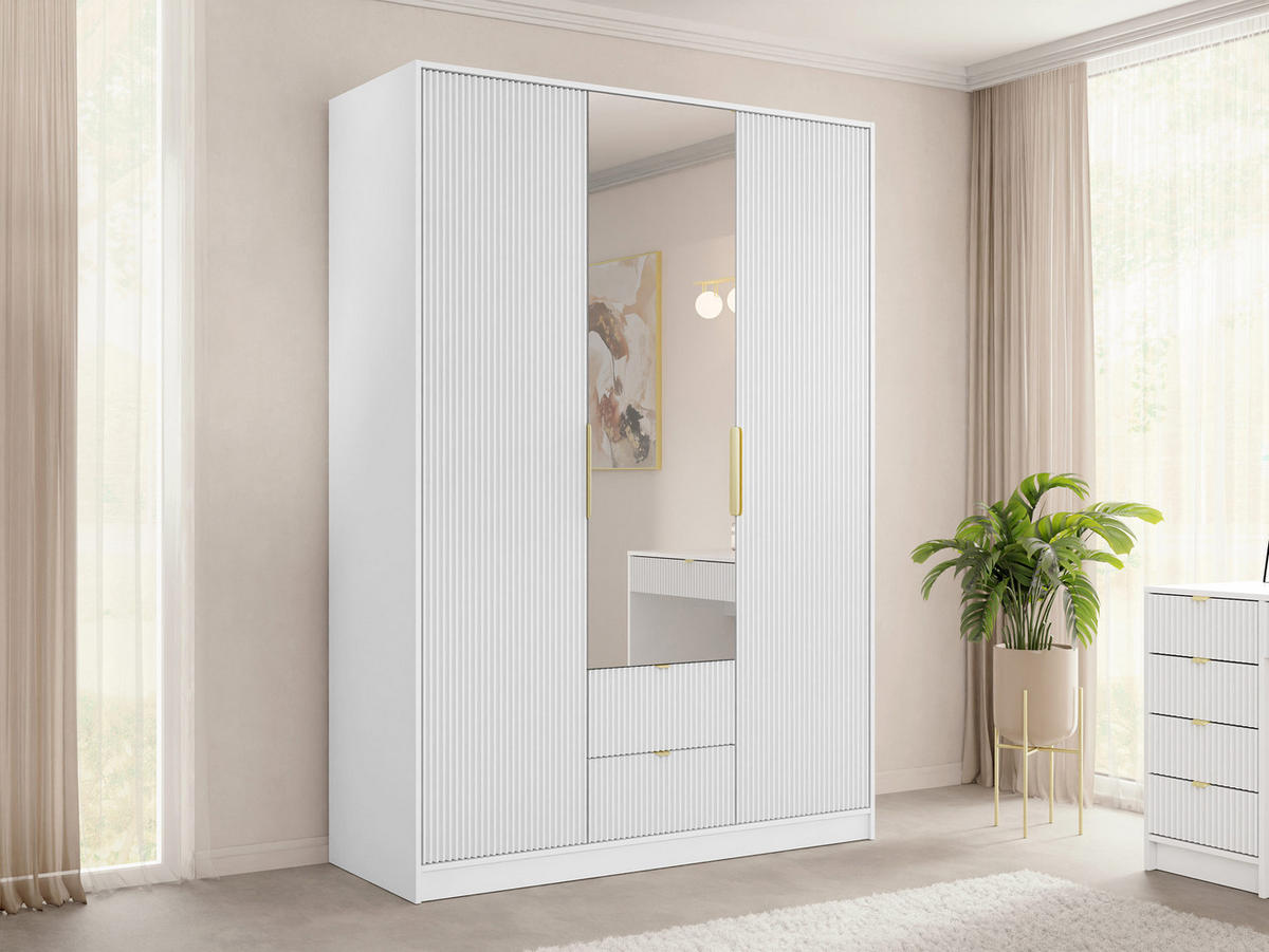 DREHTÜRENSCHRANK Tireno 2D - Goldfarben/Weiß, Holzwerkstoff/Metall (151/216/60cm) - MIRJAN24